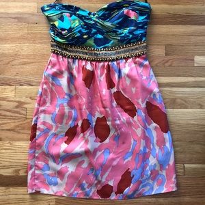 Tibi Size 4 Strapless Silk Dress